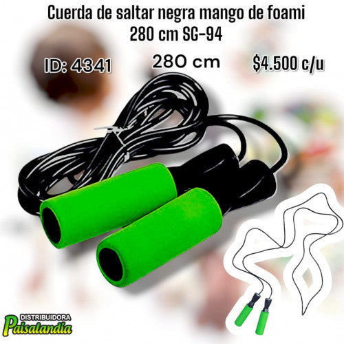 Cuerda de saltar negra mango de foami 280 cm SG-94 (UND)