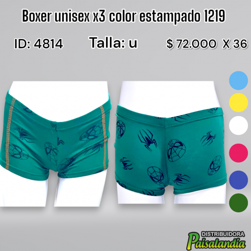 Boxer unisex x3 color estampado 1219 (DC)