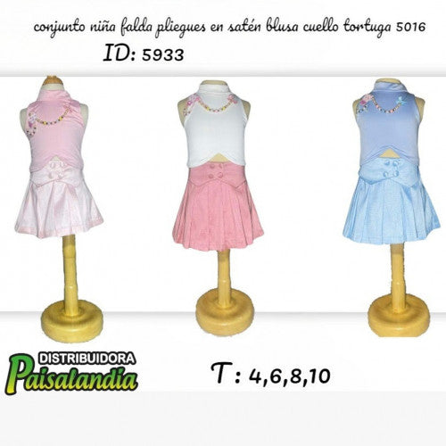 Conjunto niña falda pliegues en satén blusa cuello tortuga 5016 (UND)