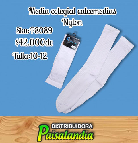 Media canillera calcemedias blanca talla 10-12