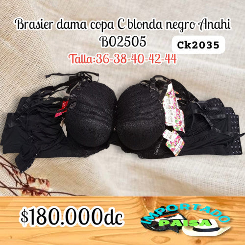 Brasier dama Anahi blonda negro 6 broches B025057453005528841 (DC)