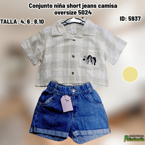 Conjunto niña short jeans camisa oversize 5024 (UND)