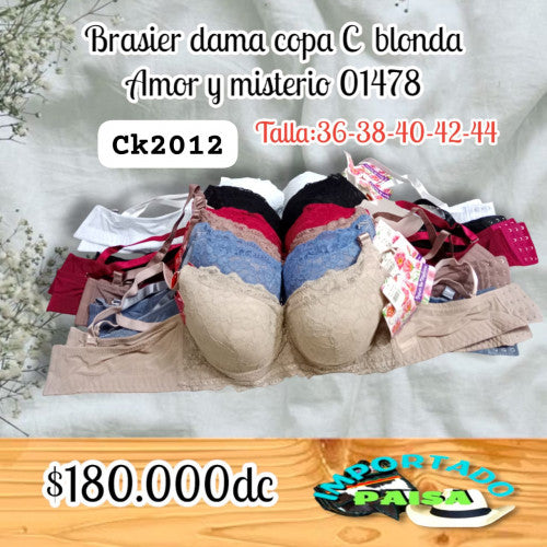 Brasier dama Amor y misterio blonda copa C 4 broches 01478