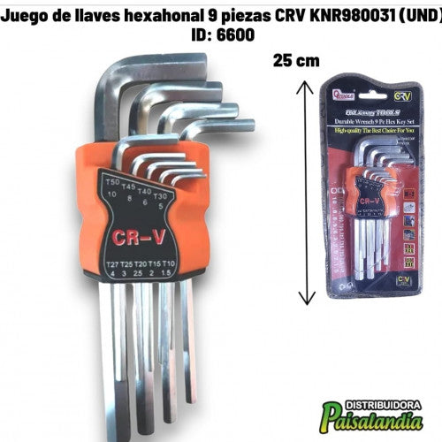Juego de llaves hexahonal 9 piezas CRV KNR980031 (UND)