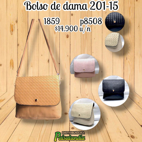 Bolso de dama cuerina marcado colores surtidos 201-15 (UND)