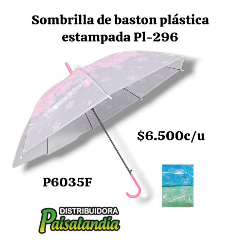 Sombrilla bastón plástica estampada PL-296 (UND)