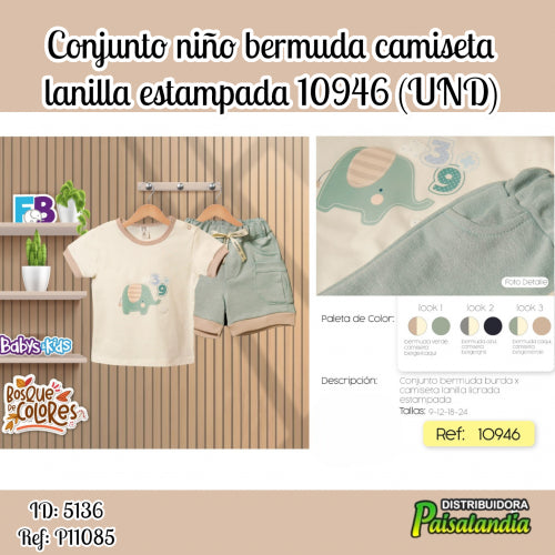 conjunto niño bermuda camiseta lanilla estampada 10946 (UND)