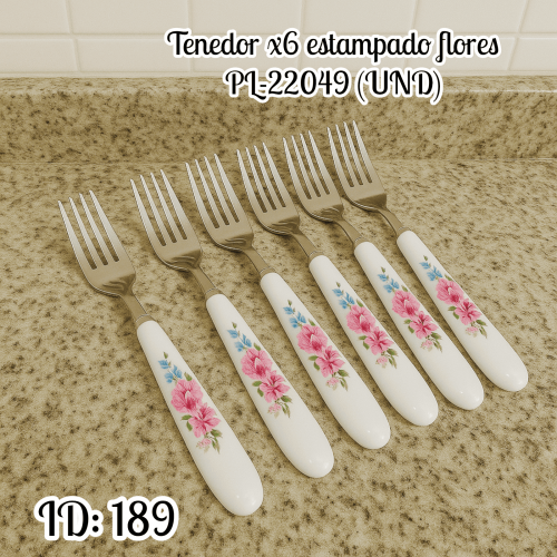Tenedor x6 estampado flores PL-22049 (UND)