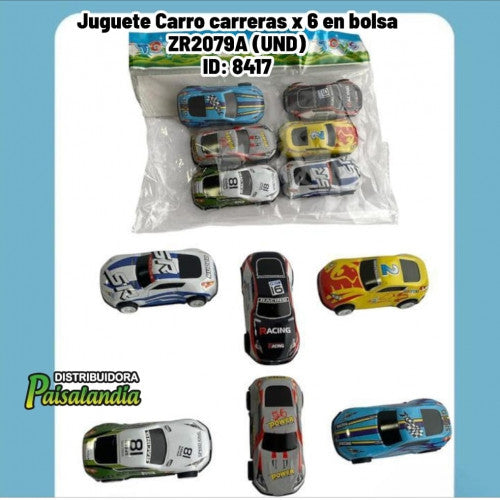 Juguete Carro carreras x 6 en bolsa ZR2079A (UND)