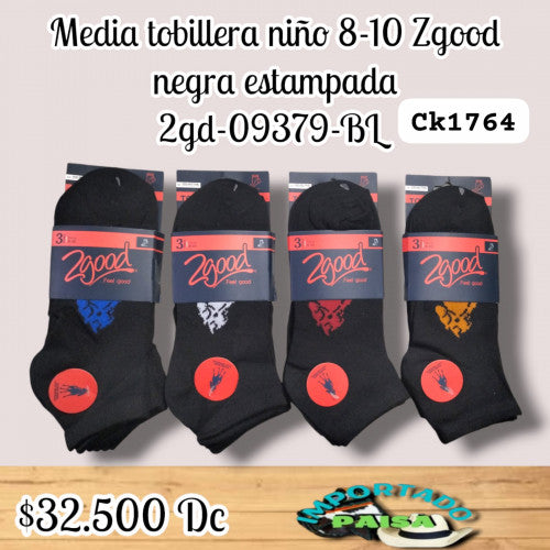 Media tobillera niño 8-10 Zgood negra estampada 2GD-09379-BL