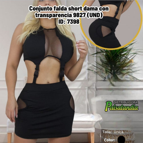 Conjunto falda short dama con transparencia 9827 (UND)