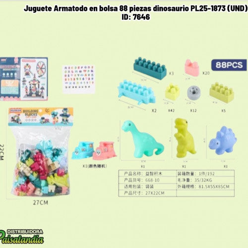 Juguete Armatodo en bolsa 88 piezas dinosaurio PL25-1873 (UND)