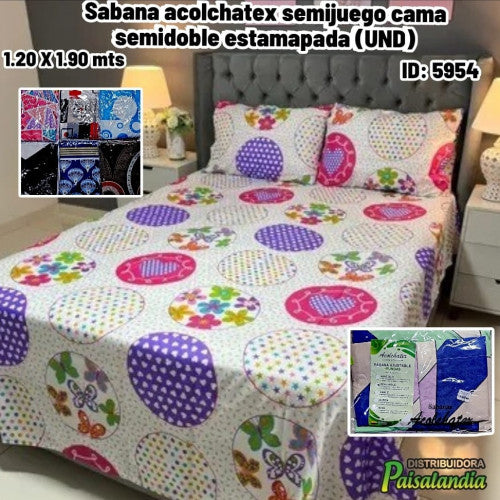 Sabana acolchatex semijuego cama semidoble estamapada (UND)