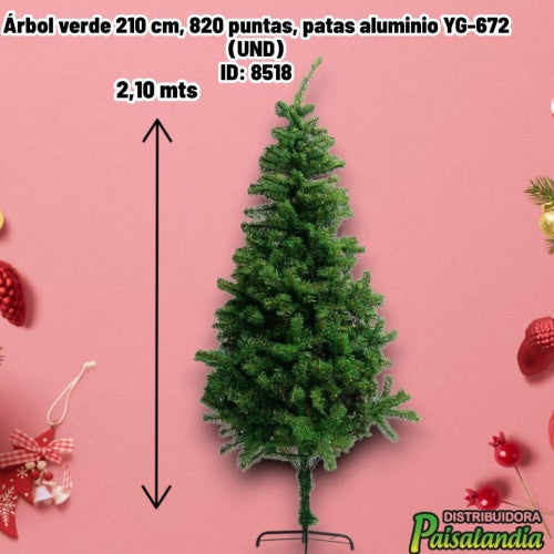Árbol verde 210 cm, 820 puntas, patas aluminio YG-672 (UND)