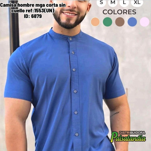 Camisa hombre mga corta sin cuello ref:1553(UN)