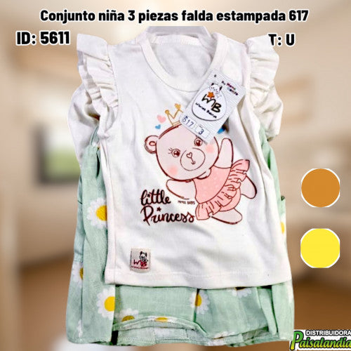 Conjunto niña 3 piezas falda estampada 617 (UND)