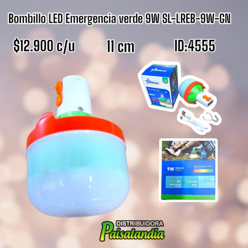 Bombillo LED emergencia verde 9W SL-LREB-9W-GN (UND)