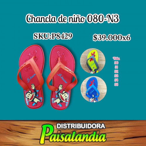 Chancla niños talla 30-35 080-N3 (SOLO VENTA X 6 UNIDADES)