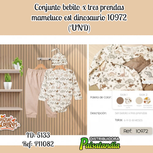 Conjunto bebito x tres prendas mameluco est dinosaurio 10972 (UND)