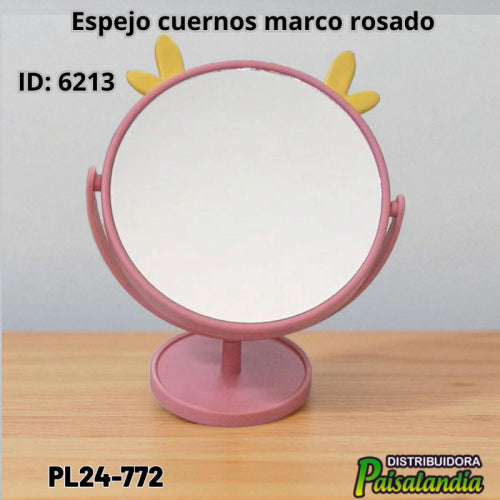 Espejo cuernos marco rosado PL24-772 20x14 cm (UND)