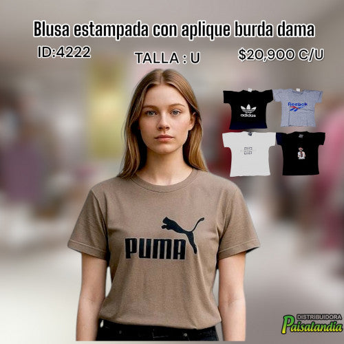 Blusa estampada con aplique burda dama (UND)