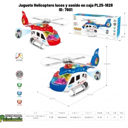 Juguete Helicoptero luces y sonido en caja PL25-1828 (UND)