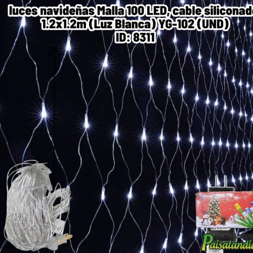 luces navideñas Malla 100 LED, cable siliconado, 1.2x1.2m (Luz Blanca) YG-102 (UND)
