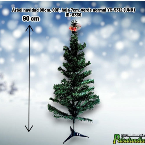 Árbol navidad 90cm, 80P, hoja 7cm, verde normal YG-5312 (UND)
