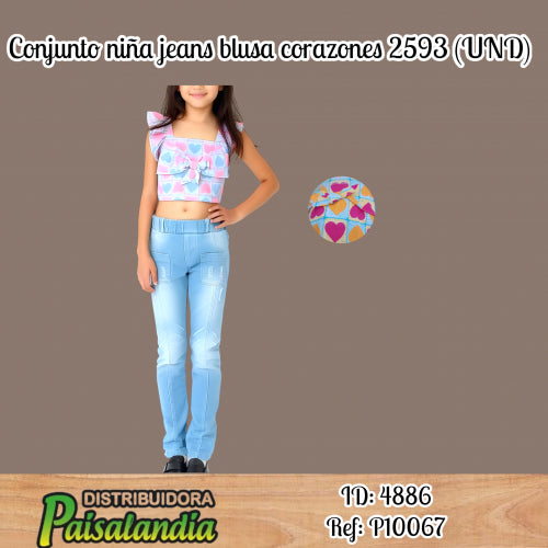 Conjunto niña jeans blusa corazones 2593 (UND)