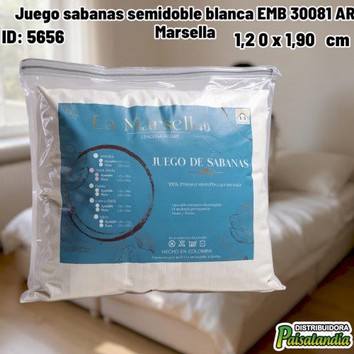 Juego sabanas semidoble blanca EMB 30081 AR Marsella (UND)