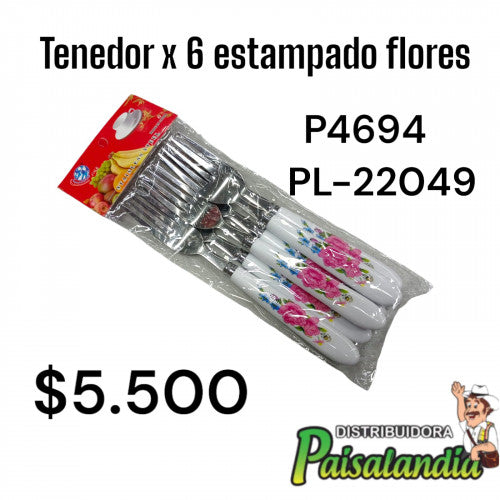 Tenedor x6 estampado flores PL-22049 (UND)
