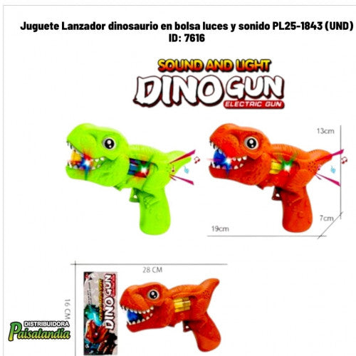 Juguete Lanzador dinosaurio en bolsa luces y sonido PL25-1843 (UND)