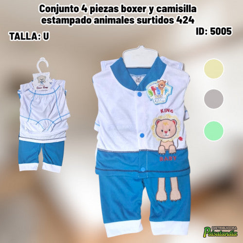 Conjunto 4 piezas boxer y camisilla estampado animales surtidos 424 (UND)