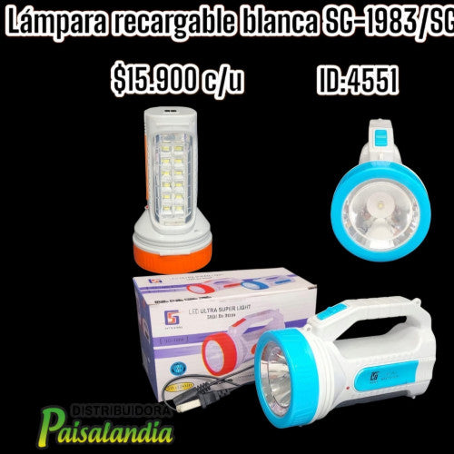 Lámpara recargable blanca SG-1983/SG-1984 (UND)