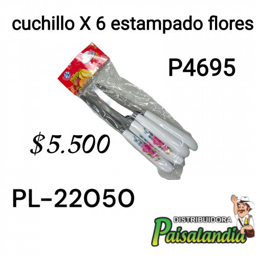 Cuchillo x6 estampado flores PL-22050