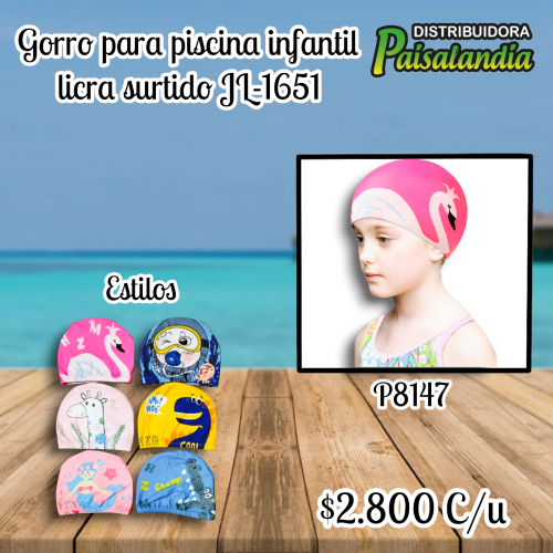 Gorro para piscina infantil licra surtido JL-1651 (UND)