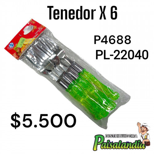 Tenedor x6 mango colores PL-22040 (UND)