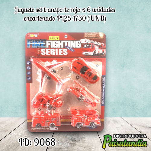 Juguete set transporte rojo x 6 unidades encartonado PL25-1730 (UND)