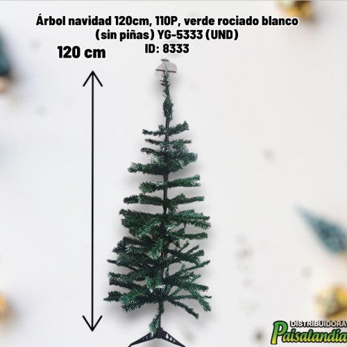 Árbol navidad 120cm, 110P, verde rociado blanco (sin piñas) YG-5333 (UND)