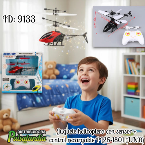 Juguete helicoptero con sensor + control recargable PL25-1801 (UND)