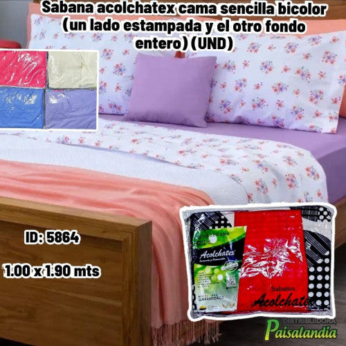 Sabana acolchatex cama sencilla bicolor (un lado estampada y el otro fondo entero) (UND)