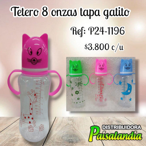 Tetero 8 onzas tapa gatito (UND)