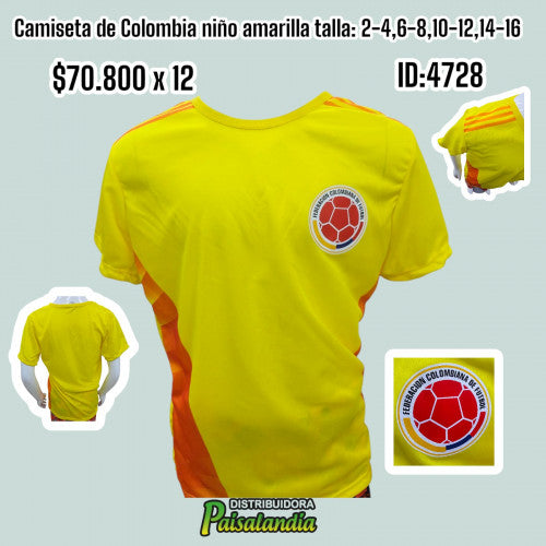 Camiseta de colombia niño amarilla (DC)