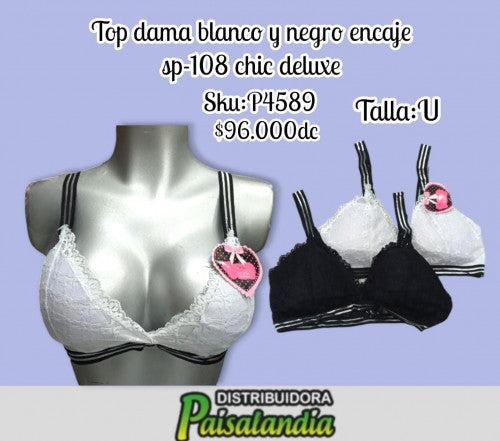 Top dama blanco y negro  encaje sp-108 chic deluxe