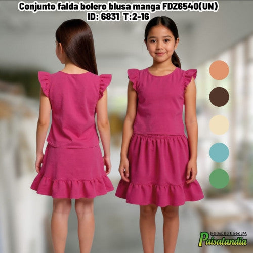 Conjunto falda bolero blusa manga FDZ6540(UN)
