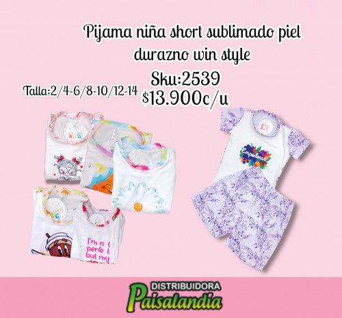 Pijama niña short sublimada win style kids