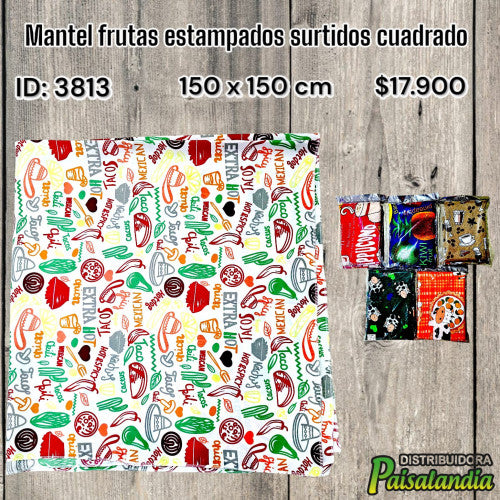 Mantel frutas estampados surtidos cuadrado (UND)