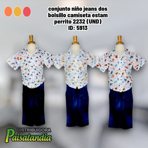 conjunto niño jeans dos bolsillo camiseta estam perrito 2232 (UND)