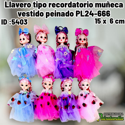 Llavero tipo recordatorio muñeca vestido peinado PL24-666 (UND)