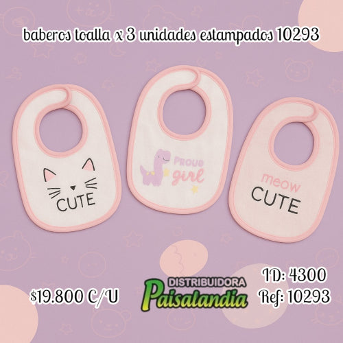 baberos toalla x 3 unidades estampados 10293